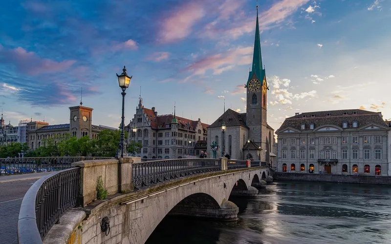 Switzerland bridge city river zurich